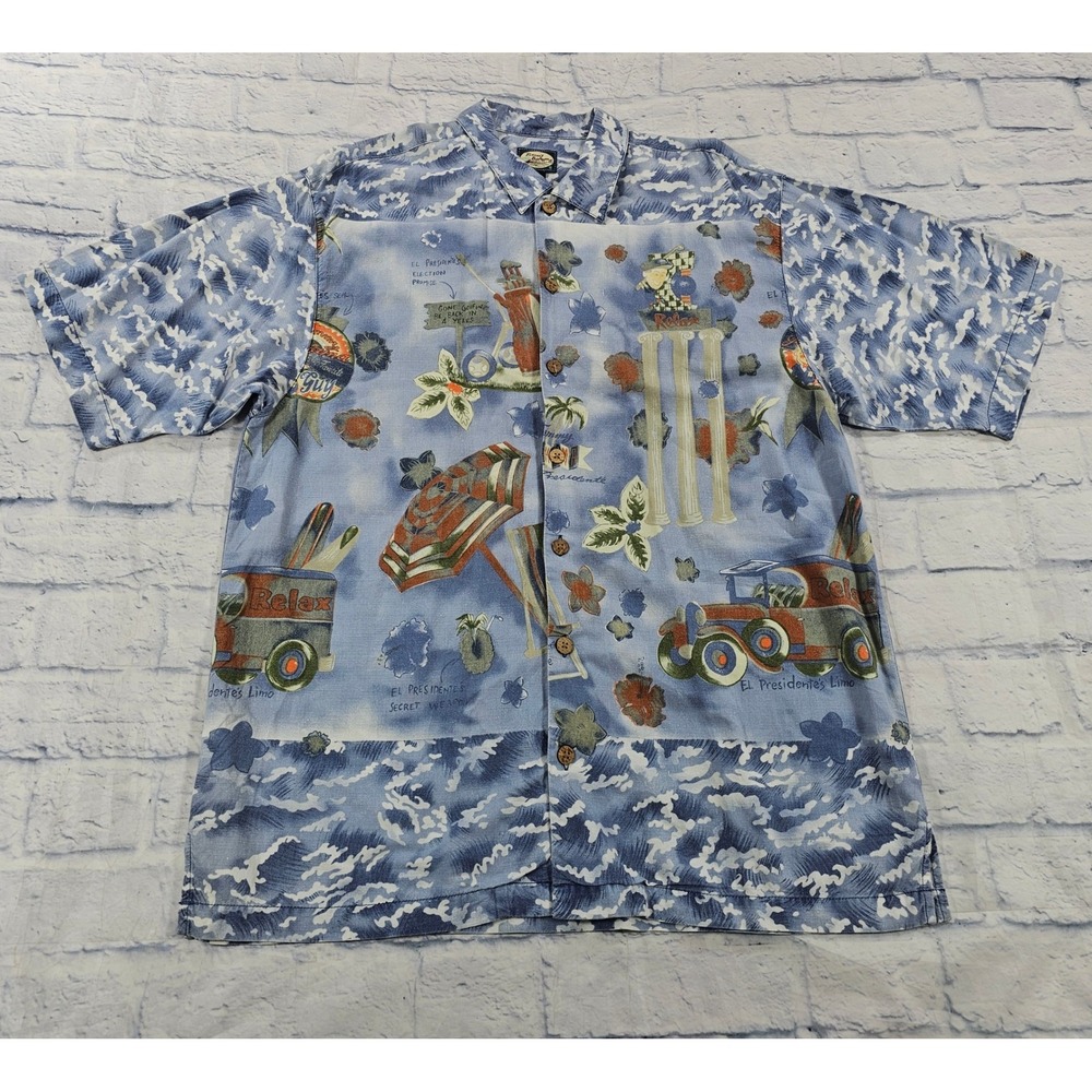 Tommy Bahama Button Down Mens M Blue El Presidente Golf Tropical Shirt VTG